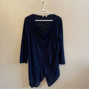 Maurices Navy Blue Sharkbite Hem Draped 3/4 Sleeve Cardigan – Size Large GUC